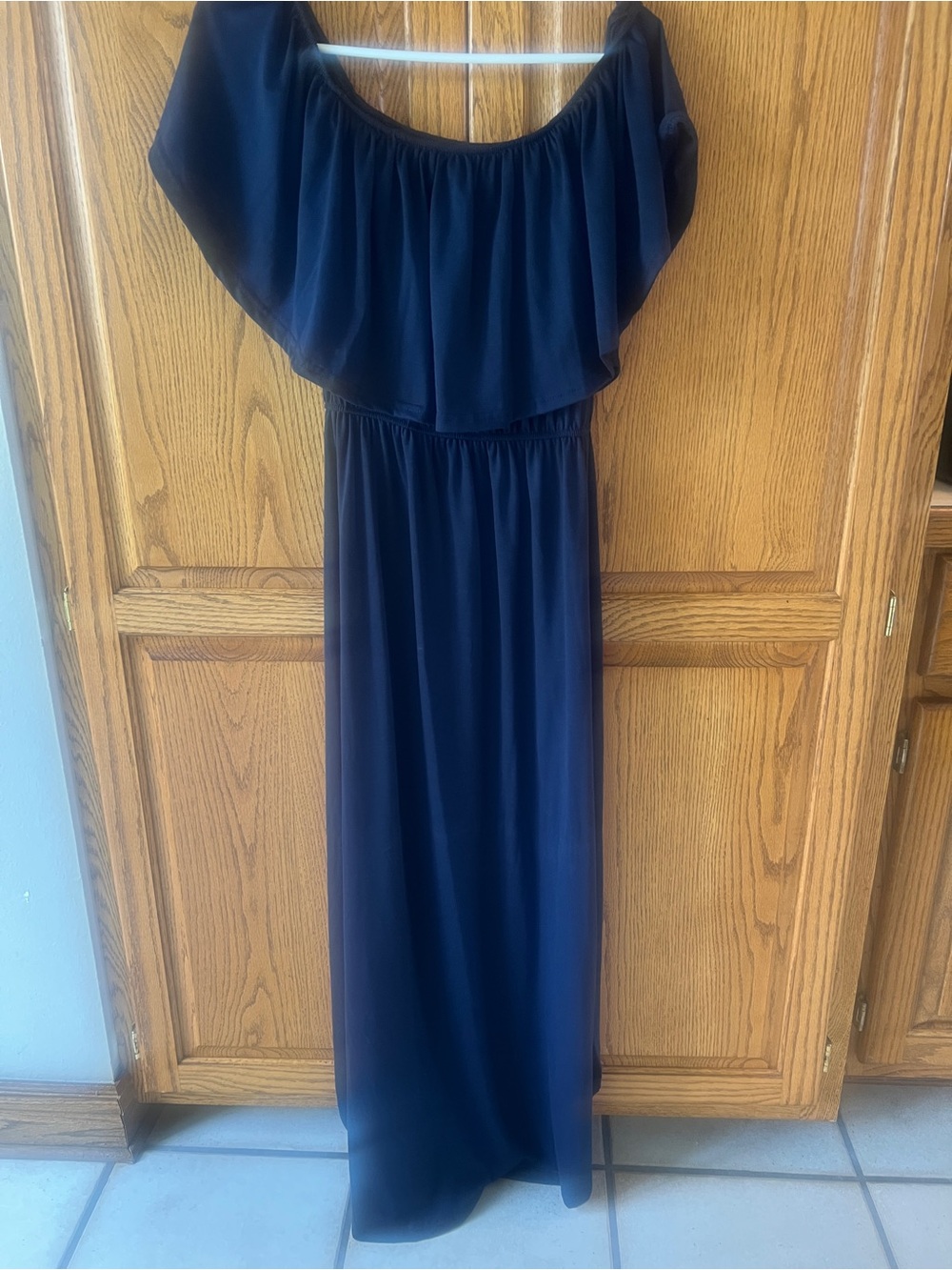 Off-Shoulder Navy Maxi Dress